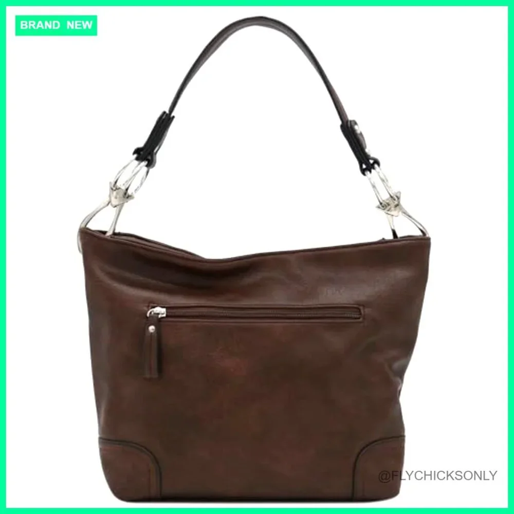 Large Faux Leather Hobo Shoulder Bag with Zipper Pockets and Detachable Strap